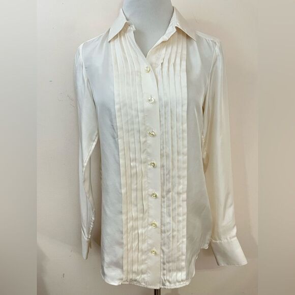 Banana Republic Cream Silk Button Down Blouse Top XS NEW - Picture 1 of 6